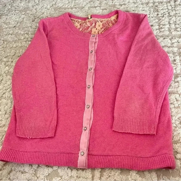 Free People 59%wool pink cardigan 17.5” pit to pit, cottage core, y2k - Picture 4 of 8
